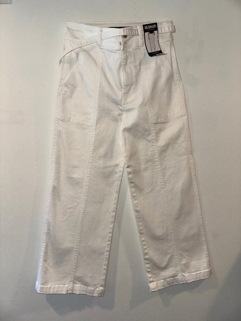 Hudson cream wide leg belted jeans with tags
